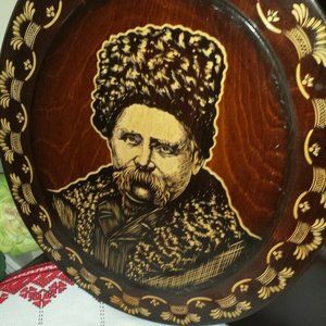 VINTAGE UNIQUE HAND MADE WOODEN PORTRAIT OF TARAS SHEVCHENKO - UKRAINIAN POET